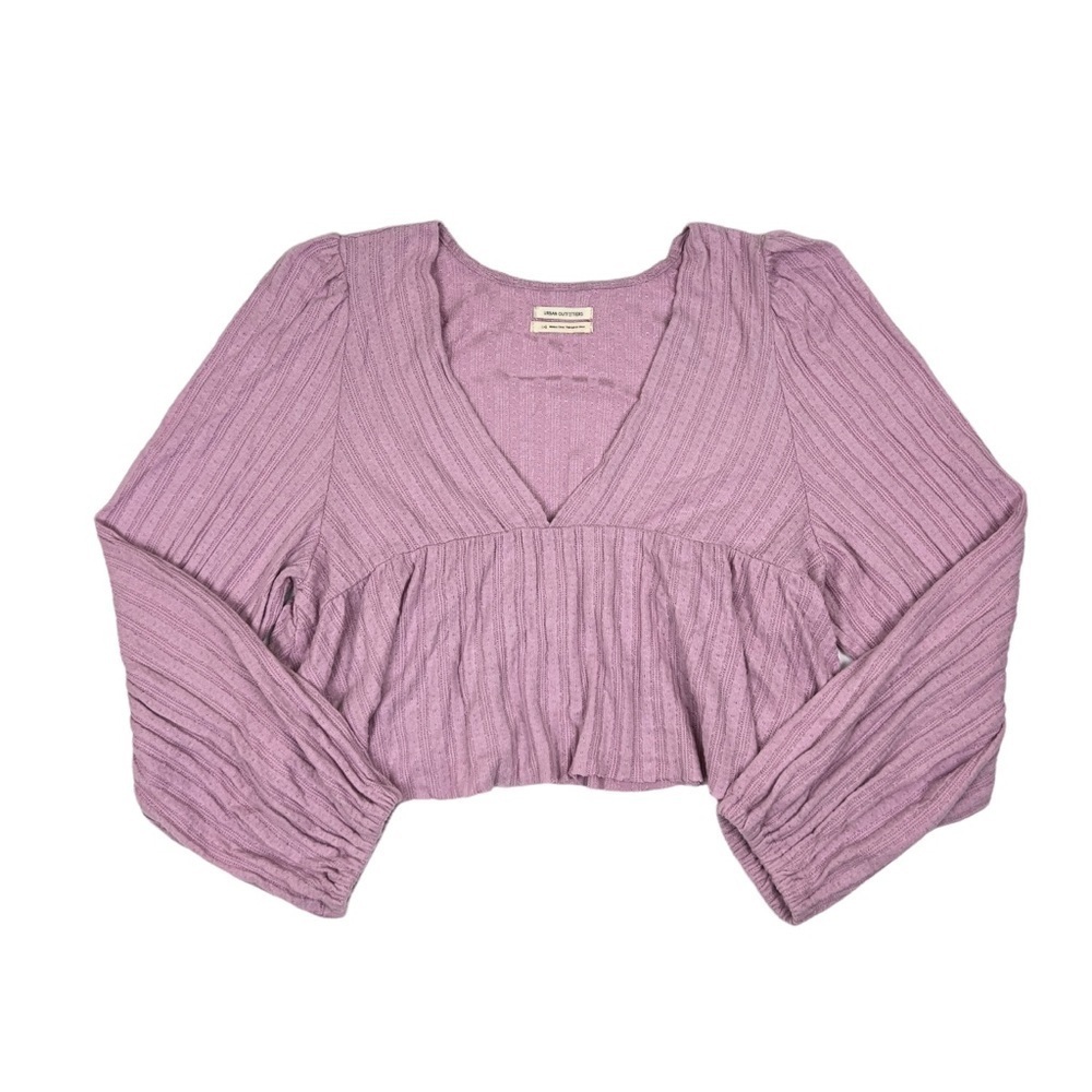 Urban Outfitters Lilac Cropped V-Neck Prairie Ribbed Babydoll Top - Picture 2 of 6